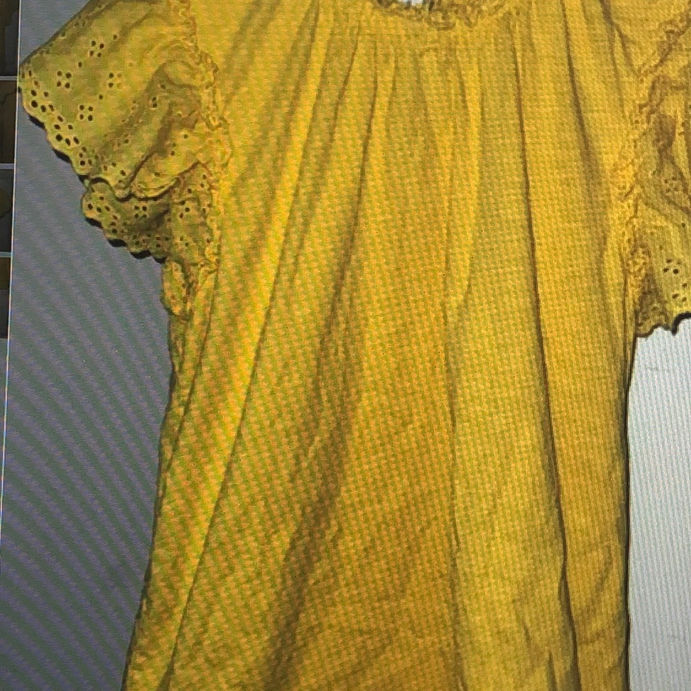 Yellow Crown and Ivy Ruffled Sleeve Top